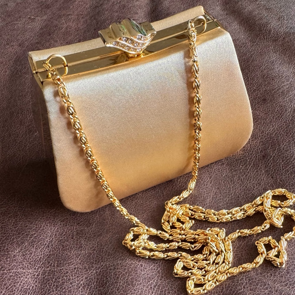 Vintage Jessica McClintock Gold Satin Clutch - Picture 1 of 10